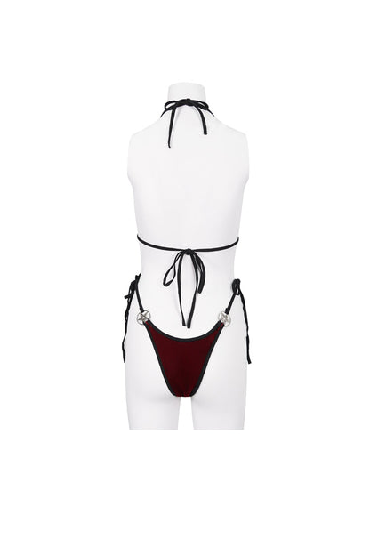 Velvet Stretch Sexy Cutout Pentagram Gothic Swimsuit Set for Women