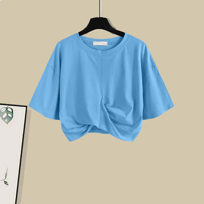 Skirt Bowknot Irregular Bow Crop Round T-Shirt Collar