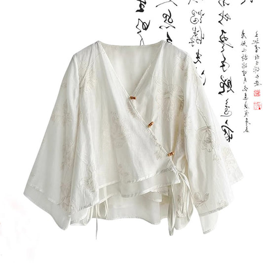 High Vintage Waist V-neck Shirt Lace-up Skirt