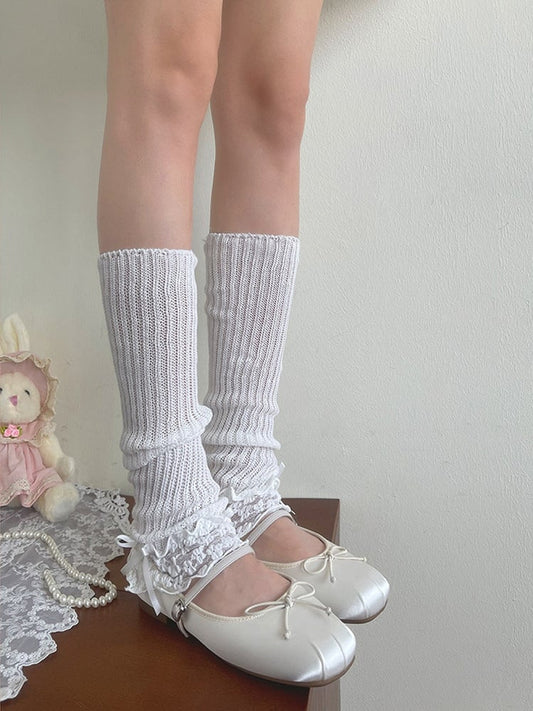 White Lace Ruffle Trims Lolita Leg Warmers