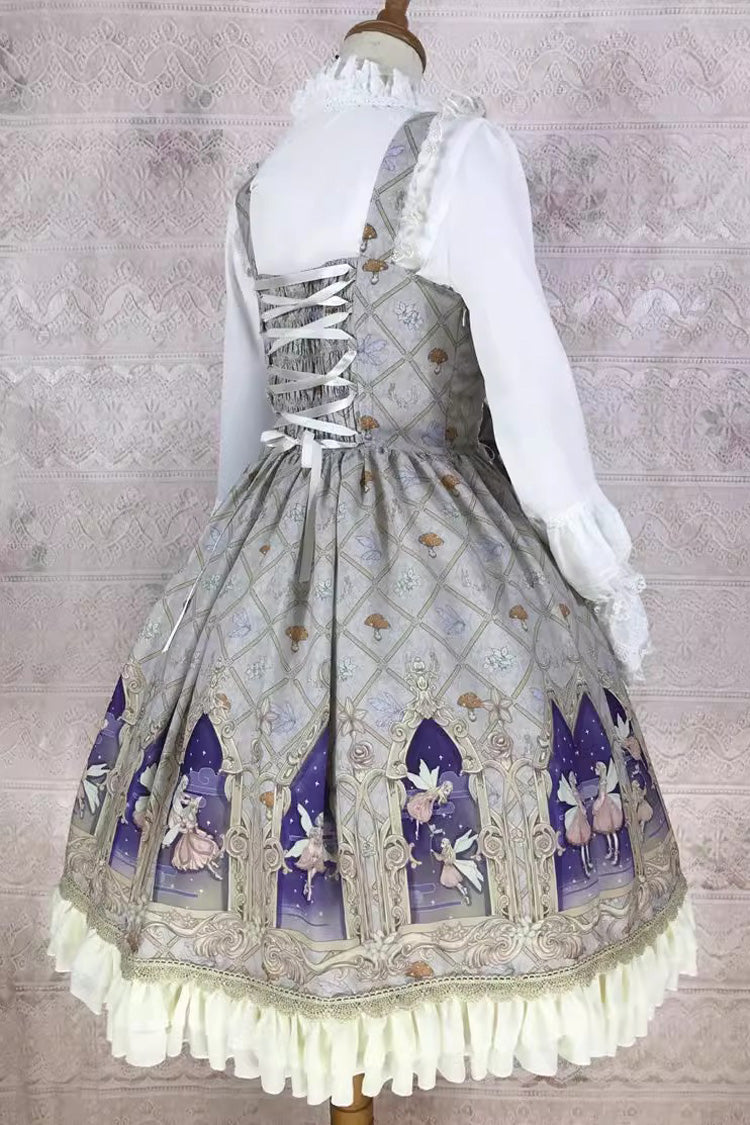Dream Elf Print Ruffle Bowknot Jsk Dress - Sweet Lolita