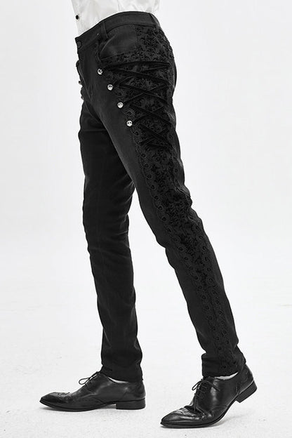 Gothic Side Button Flocked Detail Dress Trousers