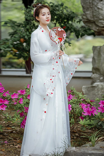 Ivory Embroidered Safflower Ancient Hanfu Outfit