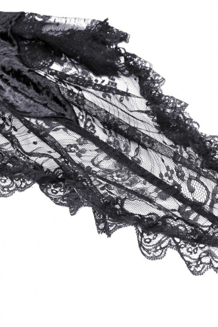 Long Trumpet Sleeve Lace Spliced Black Gothic Velvet Dress