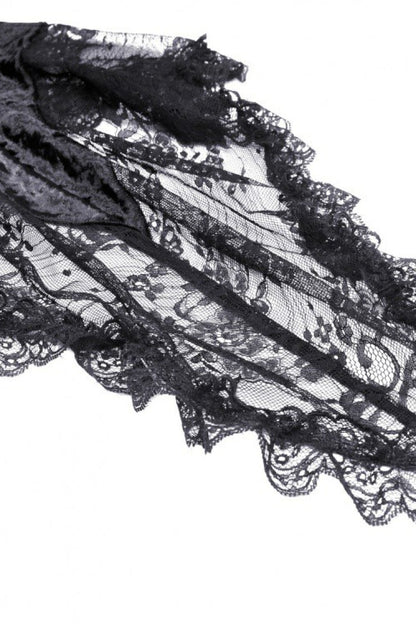 Long Trumpet Sleeve Lace Spliced Black Gothic Velvet Dress
