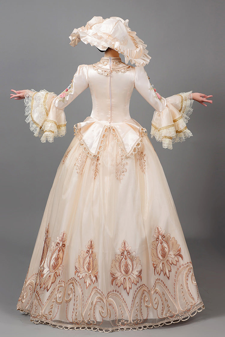 Floral Decorative Long Sleeve Court Dress