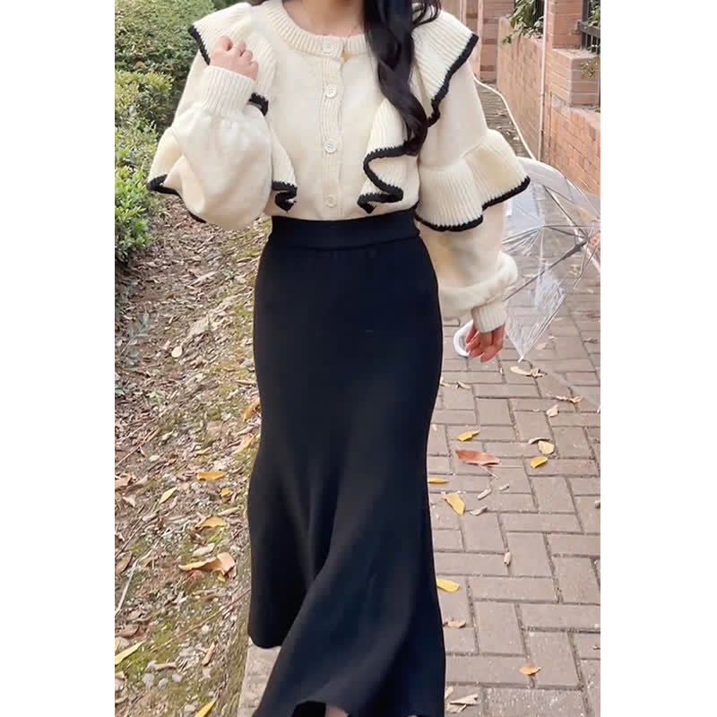 Flouncing Sweater Skirt Fishtail Cardigan Knit