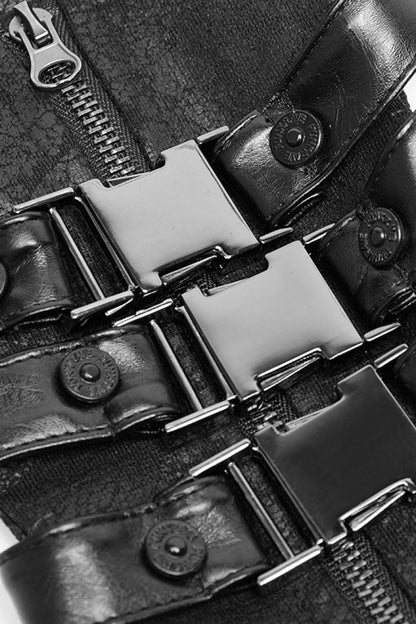Men's Steampunk Gloves with Metal Rivet Buckle in Black Faux Leather