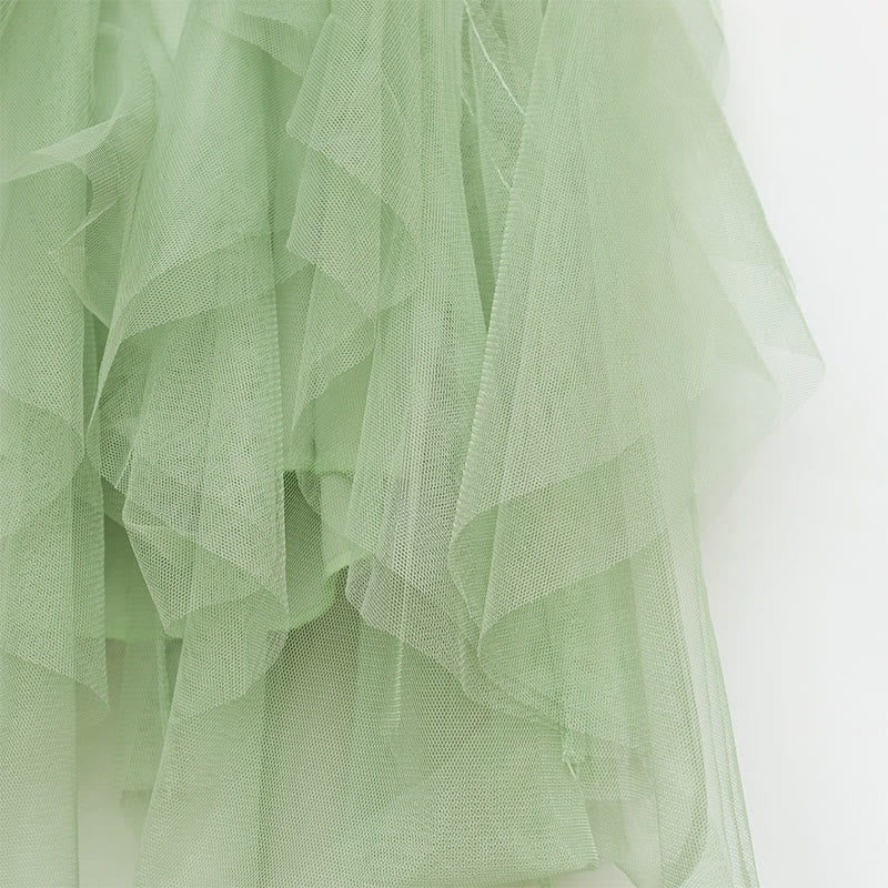 Shirt Fake Colorblock Skirt Tulle Set Tiered