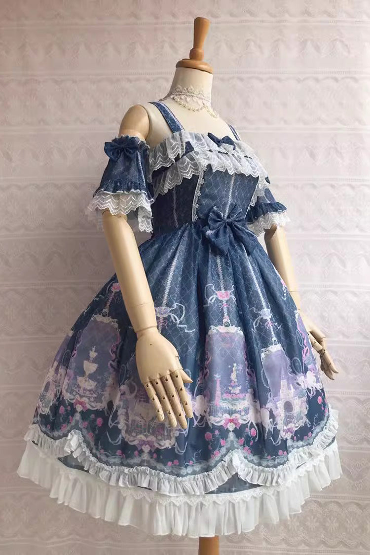 Sweetie Violet Unicorn Print Ruffle Jsk Dress - Secret Garden Lolita
