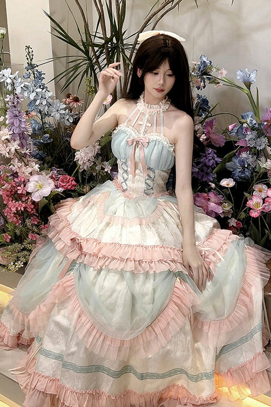 Mermaid Halter Ruffle Lace-Up Sweet Lolita Gown