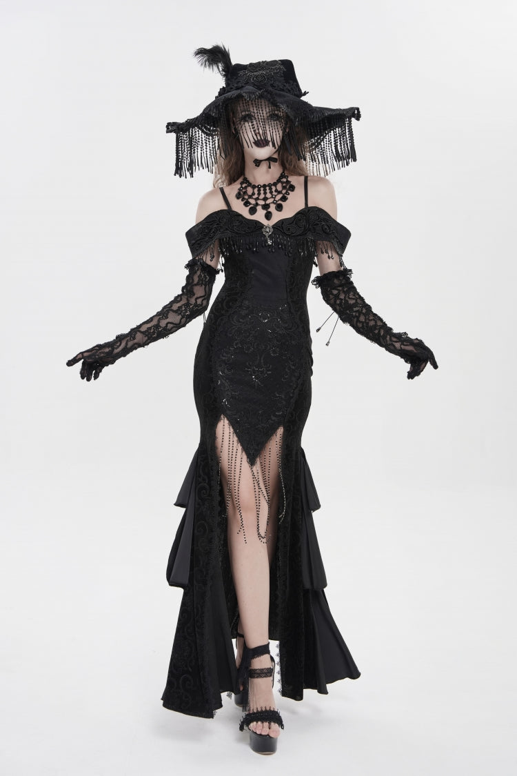 Off Shoulder Sleeveless Embroidered Lace Slim Gothic Strapless Dress
