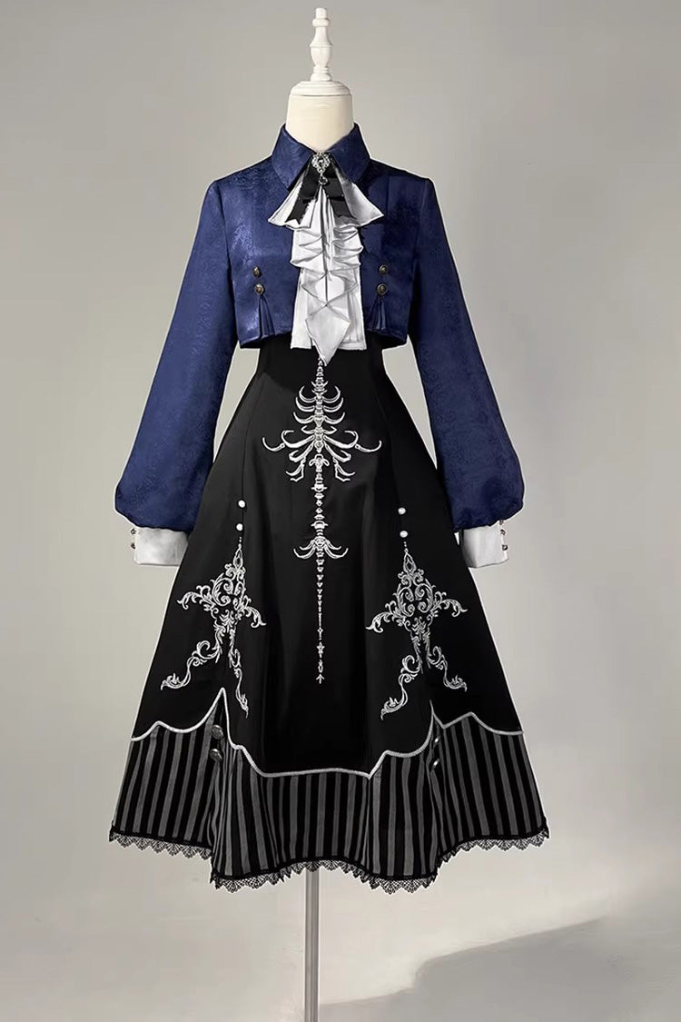 Embroidered Gothic Vintage Jumper Dress Set - Black
