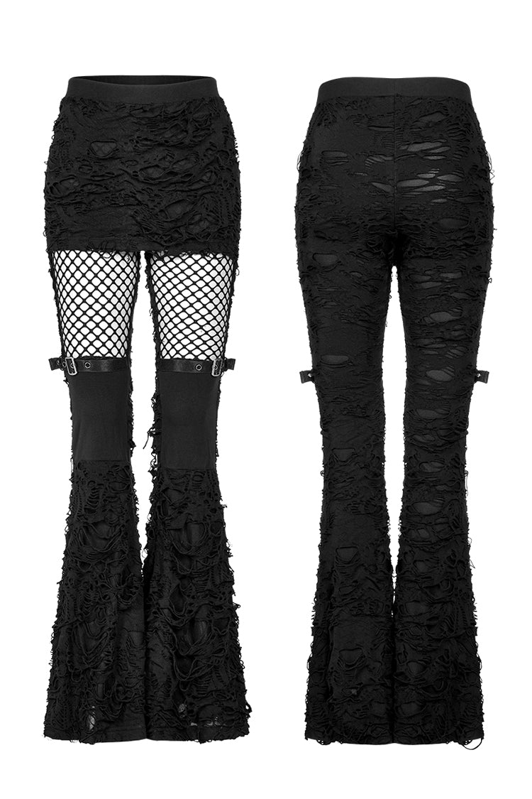 Ripped Flared Pants with Mesh Inserts for Punk Look