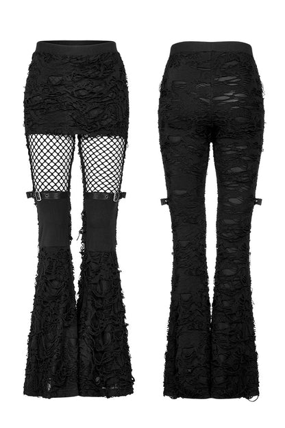 Ripped Flared Pants with Mesh Inserts for Punk Look