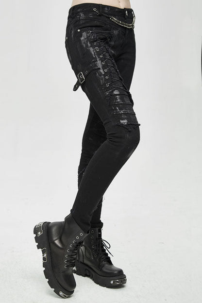 Hand-Painted Laced-Up Gothic Style Slim Pants