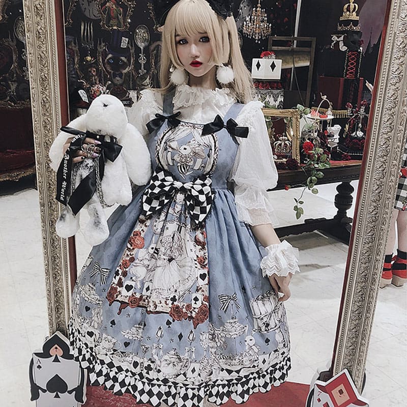 Lolita-Hosenträgerkleid mit Prinzessinnen-Print und Schleife