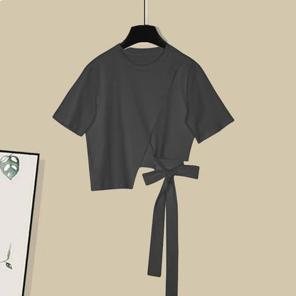 Skirt Bowknot Irregular Bow Crop Round T-Shirt Collar