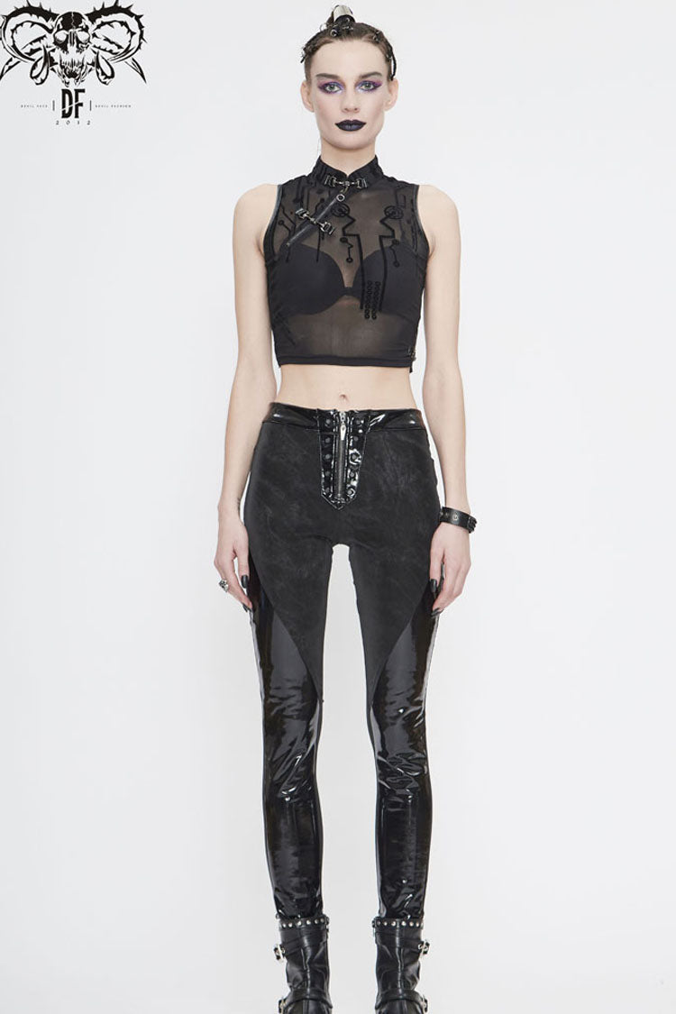 Women's Punk Vest with Flocked Mesh and Metal Details