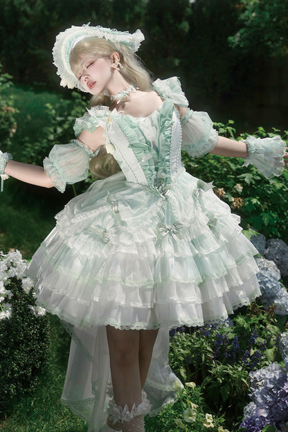 Emerald Layered Lace Bowknot Lolita JSK - Tulip Wind Chime