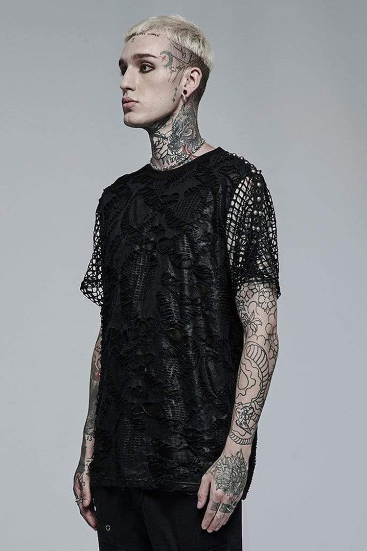Morbid Ripped Mesh Stitch Loose Knit Short Sleeve Shirt