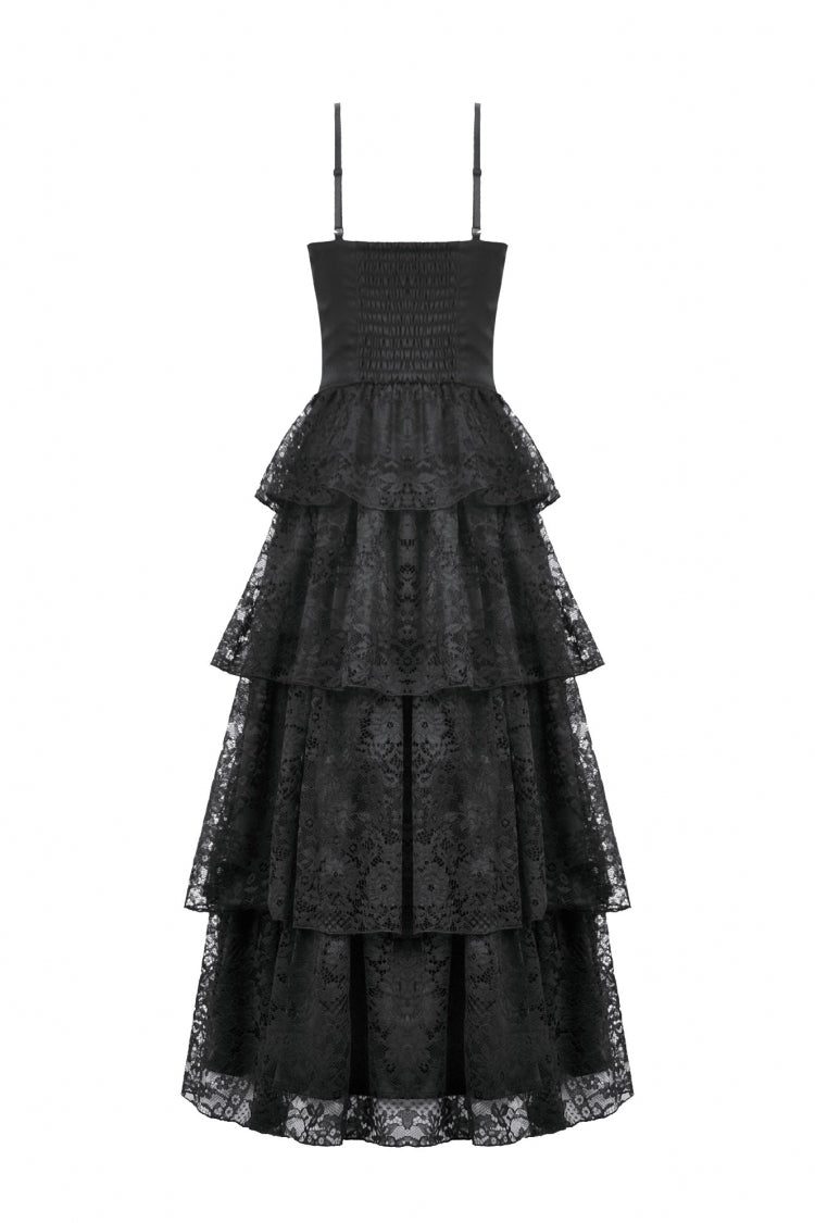 Ruched Lace Gothic Maxi Slip Dress for Weddings