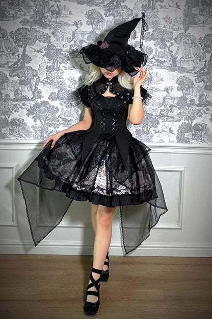 Printed Gothic Lolita Skirt Dress with Bowknot and Ruffle - Doll Mystery