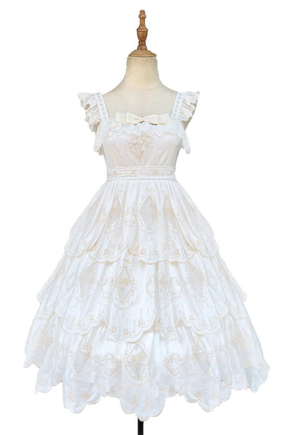 Ivory Multi-Layer Hollow Embroidered Sweet Lolita JSK