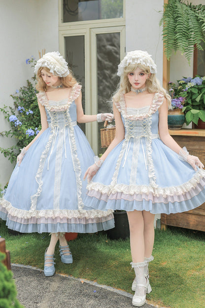 Square Collar Flutter Sleeve Triple Ruffled Lace-Up Sweet Lolita JSK Two Versions