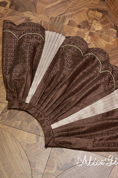Brown Teddy Chocolate Bar Print Embroidered Bow Lace-Up Classic Lolita JSK Skirt