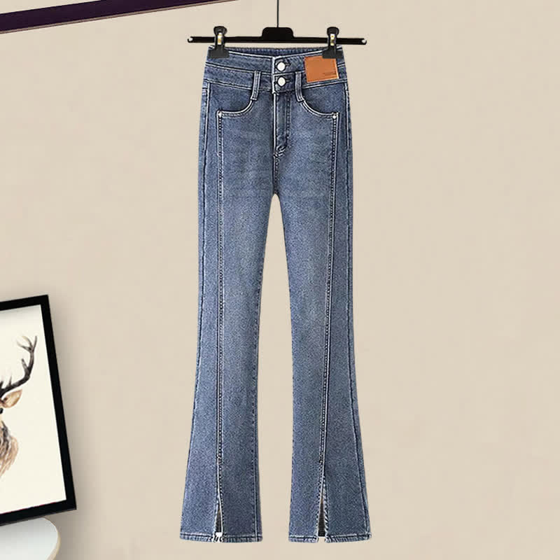 Sweater Sailor Denim Pants Collar Waist High