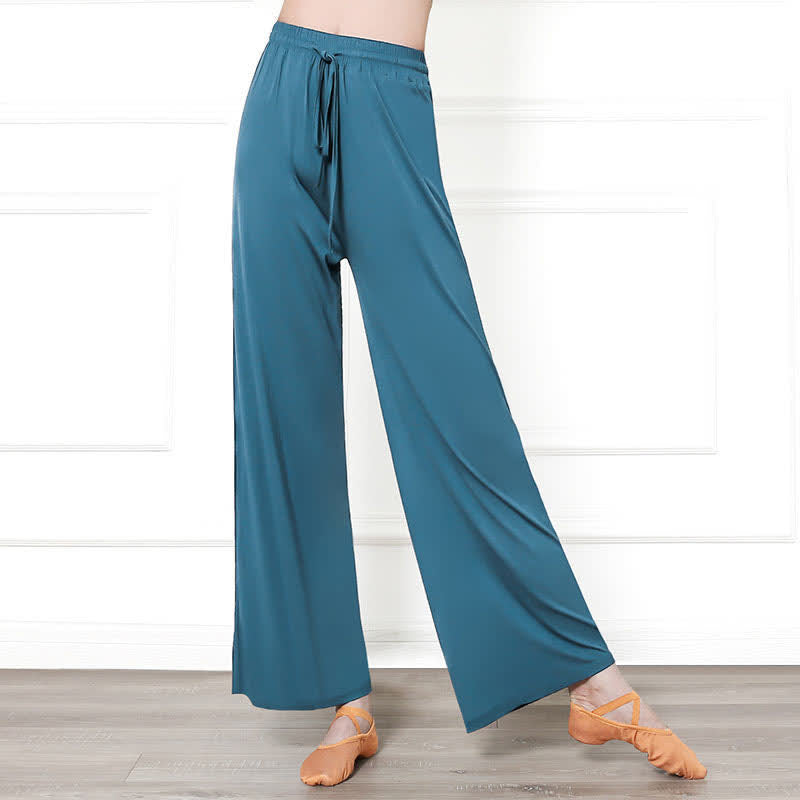 Pantalon décontracté élégant à taille haute et à lacets, coupe ample et fluide 