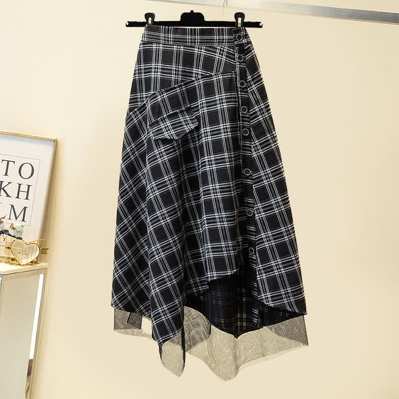 Skirt Tulle Plaid Shirt Button Front
