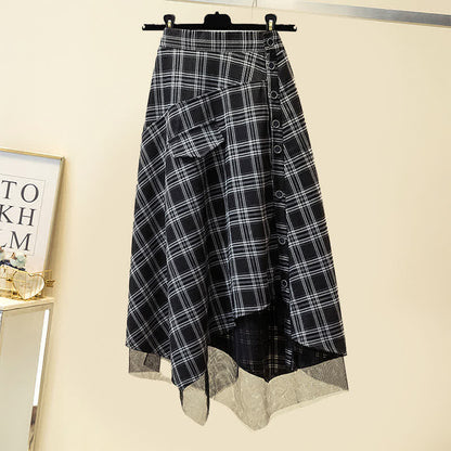 Skirt Tulle Plaid Shirt Button Front
