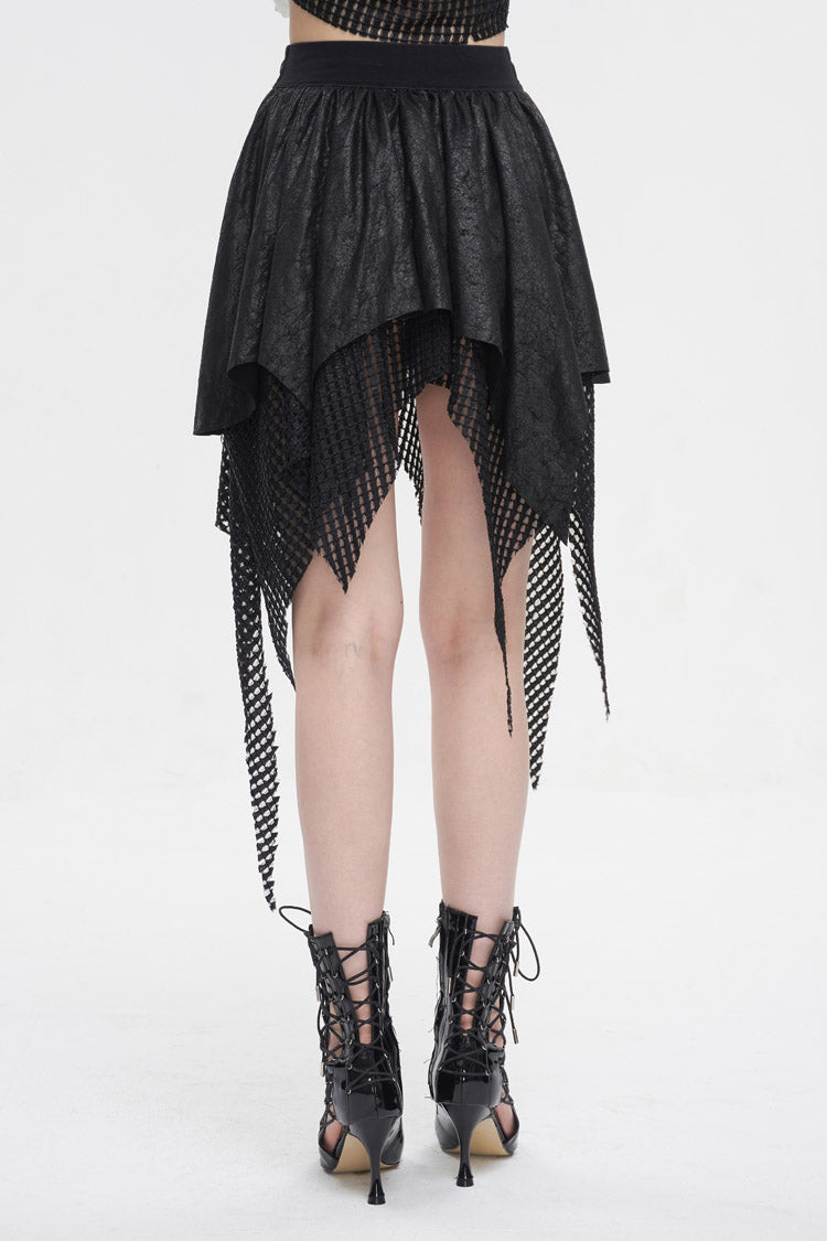 Gothic Skirt with Irregular Mesh Splice and Buckle
