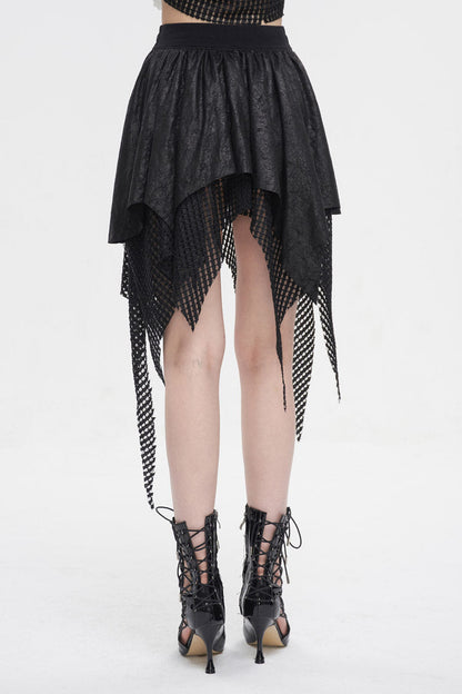 Gothic Skirt with Irregular Mesh Splice and Buckle