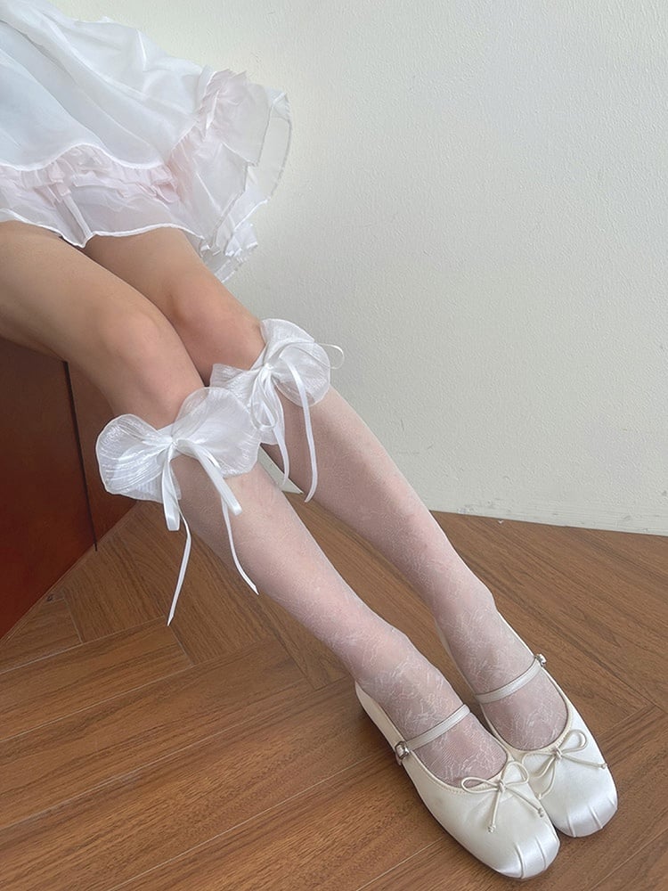 Black/White Bowknot Design Underknee Stockings