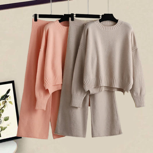 Wide Sweater Set Knit Leg Pants Pure Color