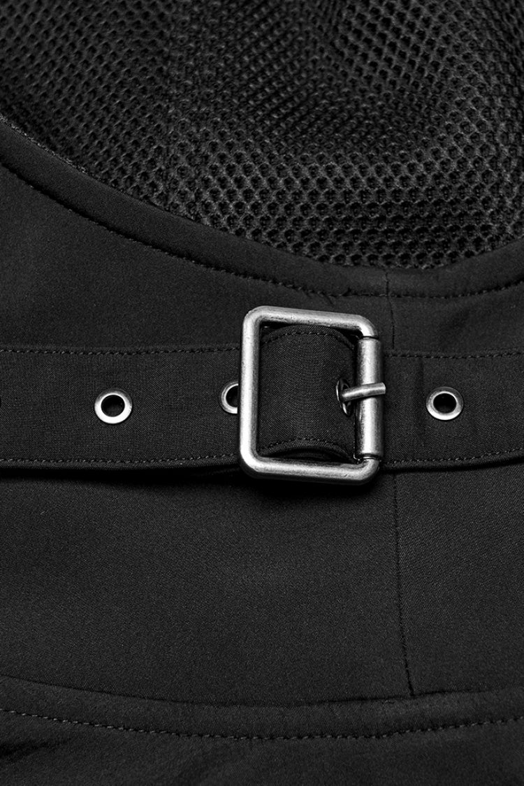 Buckle Strap Hooded Black Asymmetric Punk Cloak Men's