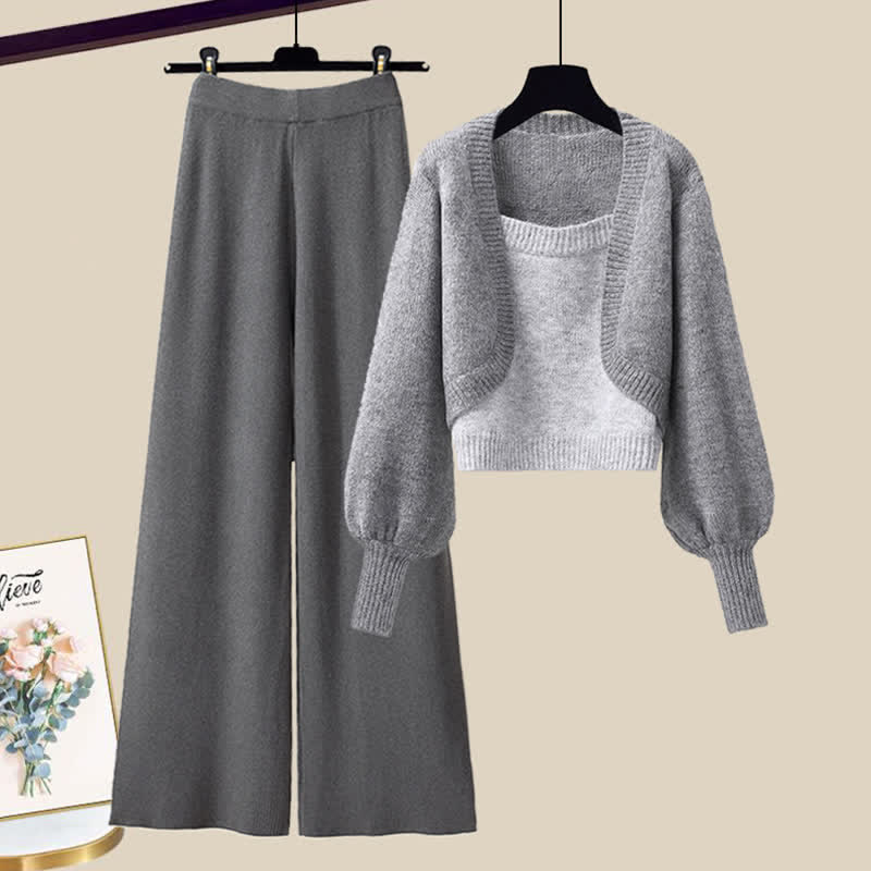 Collar Wide Casual Sqaure Sweater Colorblock Pants Leg