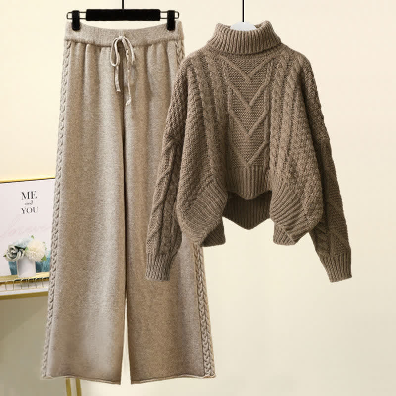 Chic Cable Sweater Wide Leg Pants Set modakawa