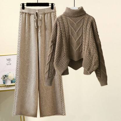 Leg Wide Chic Sweater Pants Set Cable