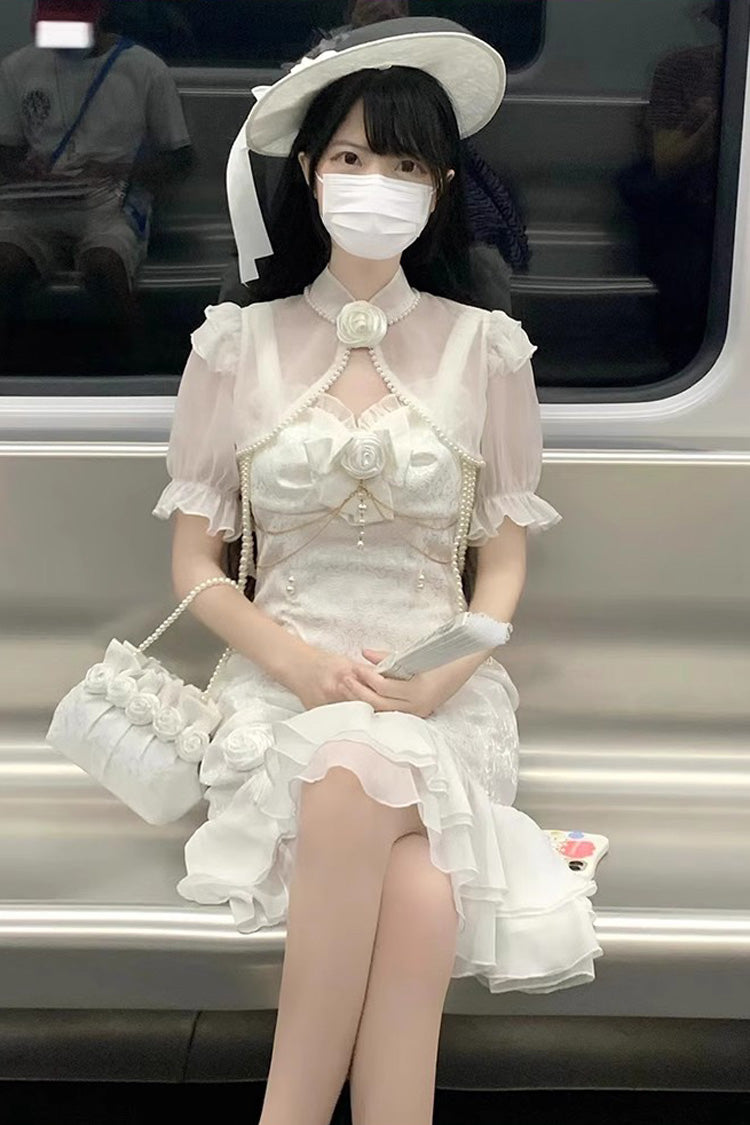 Camellia Rose Asymmetric Ruffled Gothic Chinese Elegant Lolita JSK Dress in Three Colors