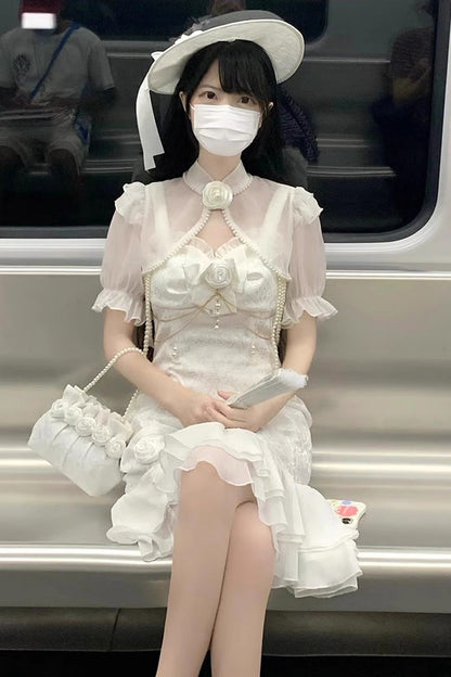 Camellia Rose Asymmetric Ruffled Gothic Chinese Elegant Lolita JSK Dress in Three Colors