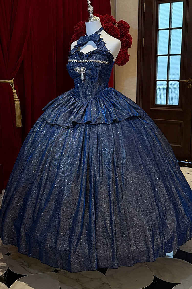 Sleeveless Glitter Skirt Set with Cut-Out Bow and Ruffles