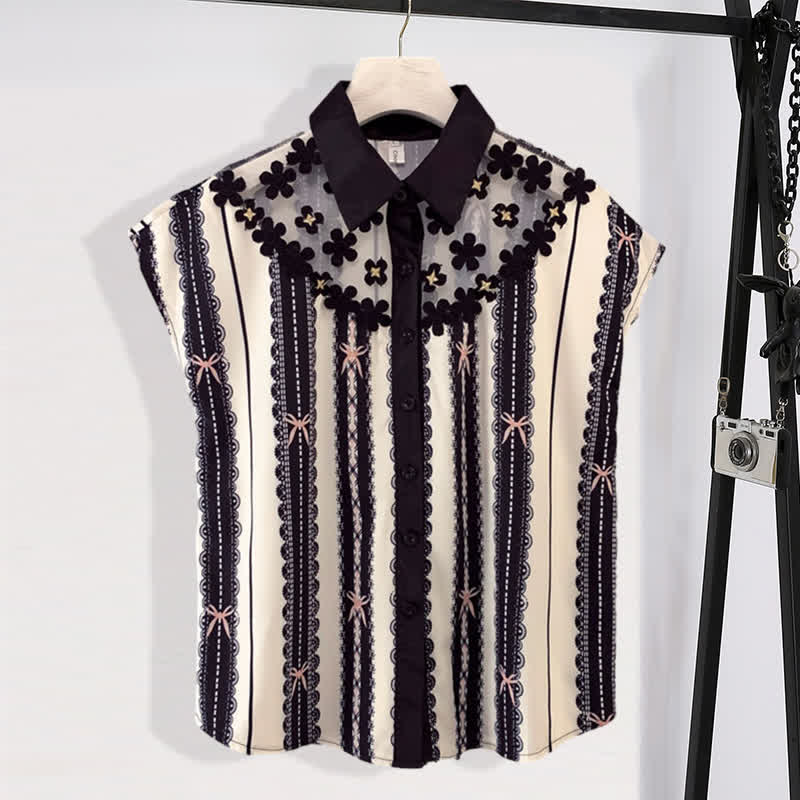 T-Shirt Mesh Casual Belted Print Chiffon Shorts Stripe