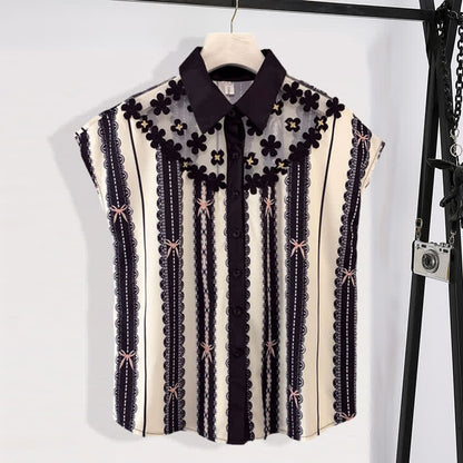 T-Shirt Mesh Casual Belted Print Chiffon Shorts Stripe