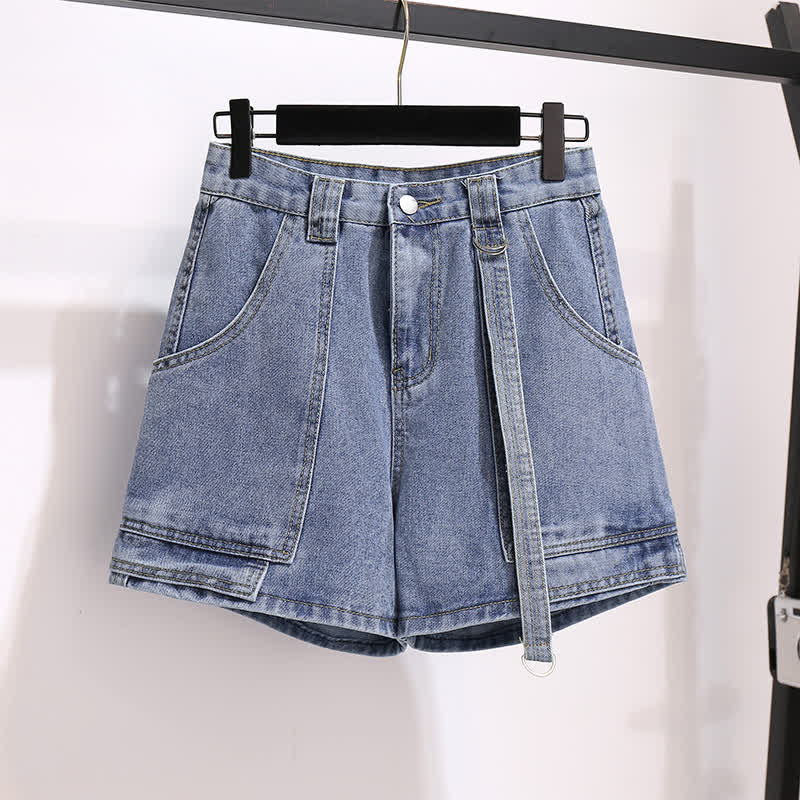Pocketed T-Shirt Denim Fake Lapel Shorts Pieces Two