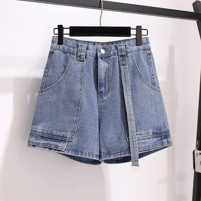 Pocketed T-Shirt Denim Fake Lapel Shorts Pieces Two