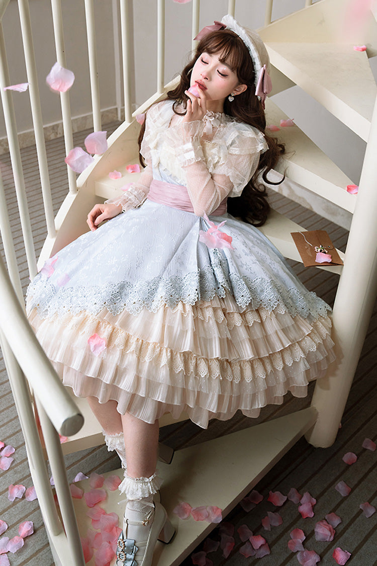 Cream Layered Asymmetrical Cardigan Ribbon Lolita JSK Dress